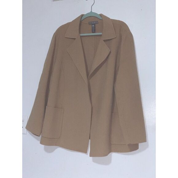 Women's Kate Hill wool blend camel coat size 20W, short over coat elegant spring - Picture 1 of 14